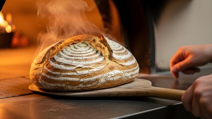 Warm Artisan Loaf Fresh from Rustic Oven – Golden-Brown Homemade Bread