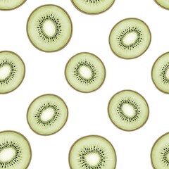 Fototapeta premium Seamless Pattern of Kiwi Slices on White Background Perfect for Healthy Eating and Summer Theme Design