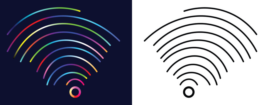 Modern wireless network signal with vibrant rainbow colors for stylish tech branding and innovative communication solutions - wifi connection.