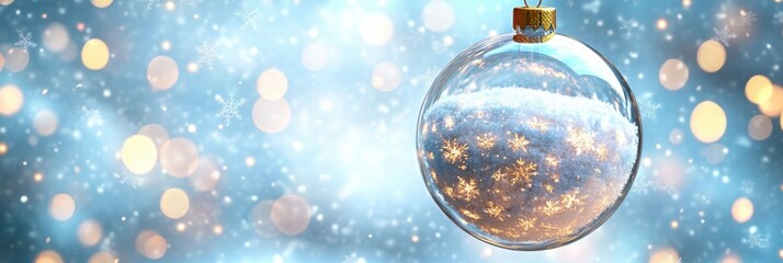 Hanging clear christmas ornament indoor space decorative object festive atmosphere close-up view snowy magic