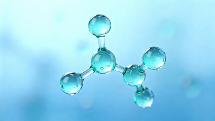 Floating panthenol molecule depicted in a water-drop shape, translucent with a subtle cyan hue, emphasizing its scientific and aesthetic qualities in a zero-gravity environment.