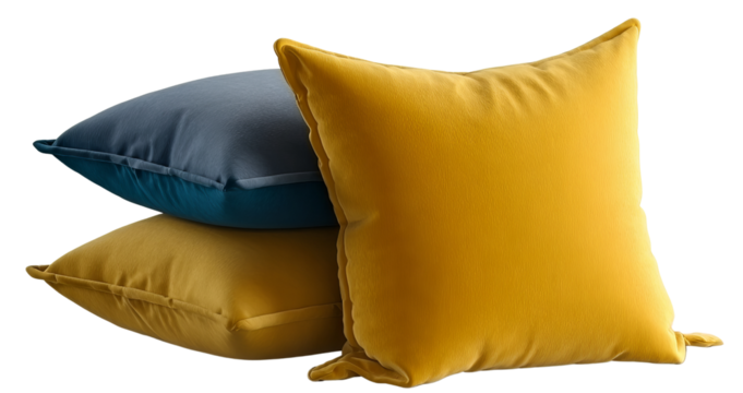 Stacked Blue and Yellow Cushions isolated on a transparent background