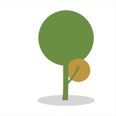 Simple abstract cartoon illustration of a green tree with an orange-brown smaller tree, depicting nature's beauty and simplicity