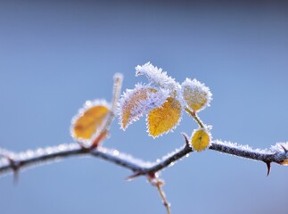 Rosenblätter mit Raureif Nahaurnahme