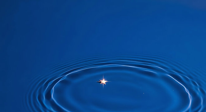 A white star on blue water with ripples is an elegant, festive, minimalist background for design, packaging, presentations, and Christmas projects