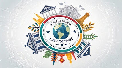Dynamic global banking badge featuring central earth icon representing international financial authority, global monetary leadership, economic unity, and modern institutional branding concepts.