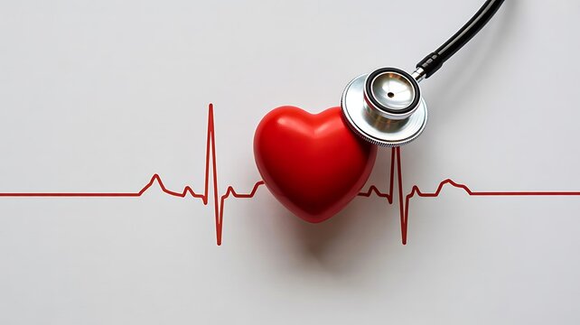Red heart with stethoscope on ecg line representing medical health care
