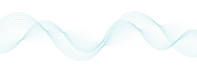Vibrant turquoise dots create a dynamic flowing wave on a clean white backdrop