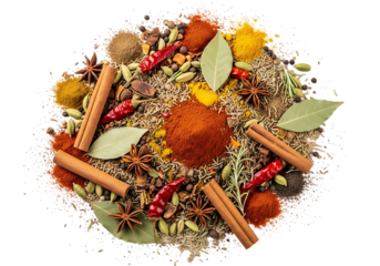 Assortment of vibrant dry spices and herbs for gourmet cooking