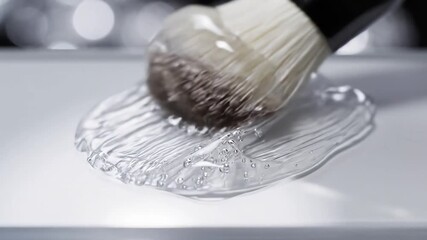 Captivating CloseUp Clear Gel Application with Brush for Skincare Treatment Showcasing Purity and Precision in Beauty Routine Ideal for Cosmetic Product Demonstrations and Spa Concepts.