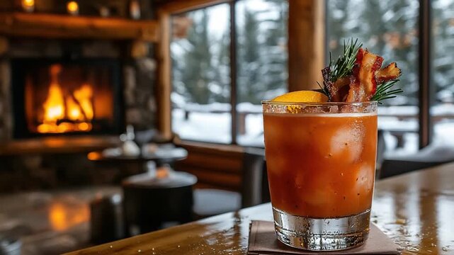 elegant caesar cocktail with smoky maple aroma video