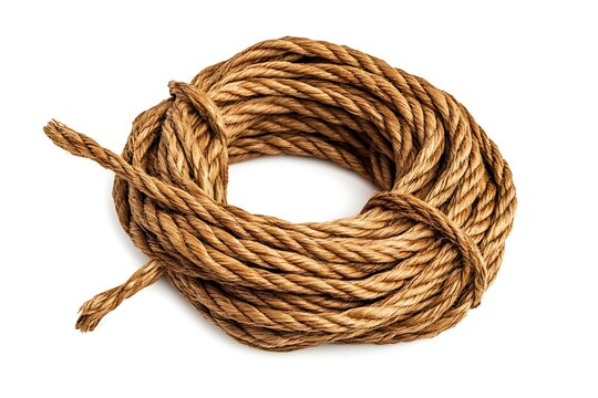 Coiled natural fiber rope isolated on white background