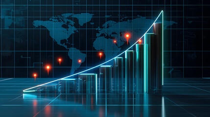 business graph on blue background, stock market graph on red, abstract background with arrows, Financial Growth Chart with Rising Trend 