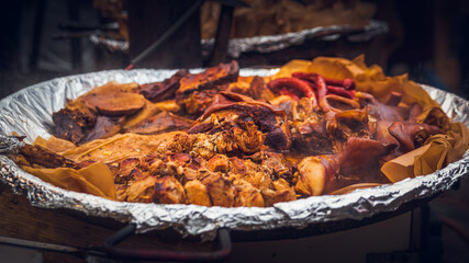 Hot grilled meat pan