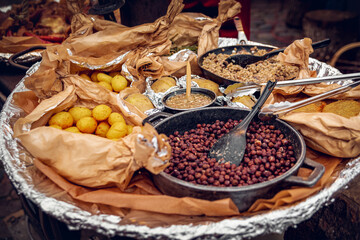 baked potatoes with meat and beans