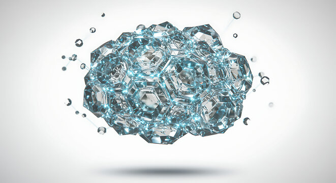 Crystal structure with blue light geometric shape abstract science technology molecule