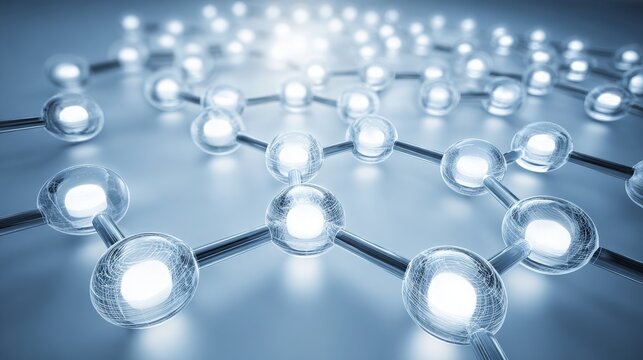 Abstract Glowing Hexagonal Molecular Structure Visualization - Powered by Adobe