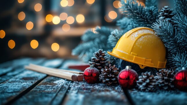 Holiday construction tools showcase workshop digital artwork festive season close-up view merry christmas and happy new year