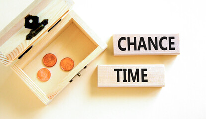 Chance time symbol. Concept word Chance time on beautiful wooden blocks. Beautiful white paper...