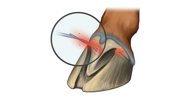 Horse hoof anatomy with inflammation and magnified view veterinary equine animal health