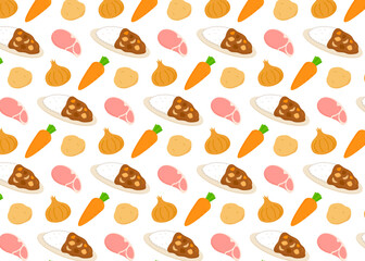 カレーライスと具材　パターン壁紙