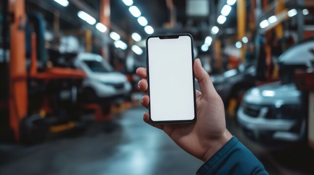 Showcase of a mockup smartphone for online automobile service digital space app design urban setting user-centric viewpoint gigapixel resolution