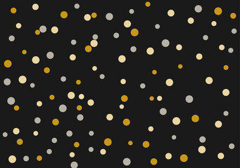 Fondo oscuro con patrón de confeti aleatorio en tonos dorado, beige y plata