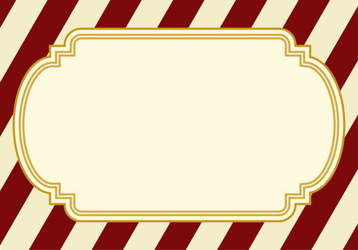 Etiqueta festiva rectangular redondeada con borde dorado sobre fondo de rayas diagonales retro para navidad