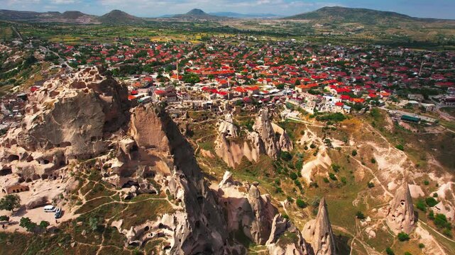 Aerial Drone View of U&ccedil;hisar Castle in Cappadocia