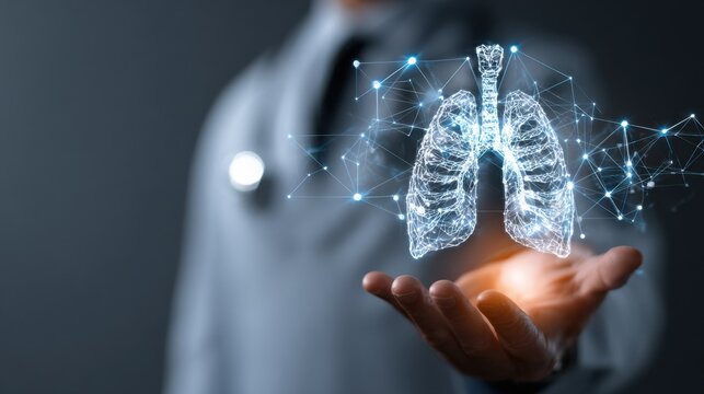 Digital lungs visualization held in doctor's hand