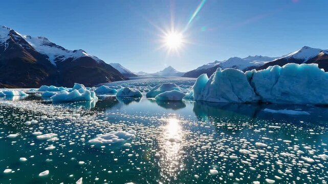 Icebergs floating in a glacial lake