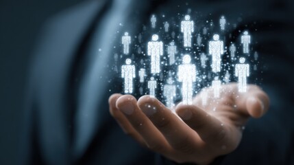 Human figures made of light held in hand