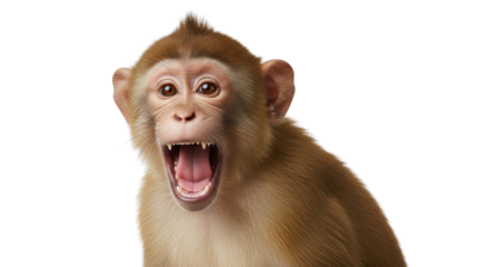 Monkey with its mouth wide open looking at the camera isolated PNG with Transparent Background