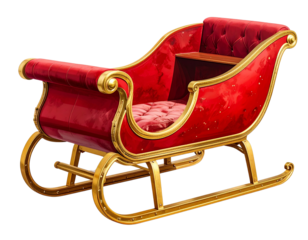Ornate red velvet christmas sleigh isolated on transparent background