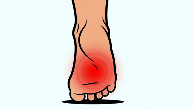 Illustration of a foot with a red spot indicating pain or inflammation on the sole of the foot