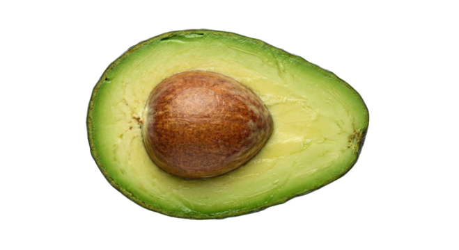 Halved avocado with seed showing tropical fruit healthy food diet ingredient isolated on transparent background
