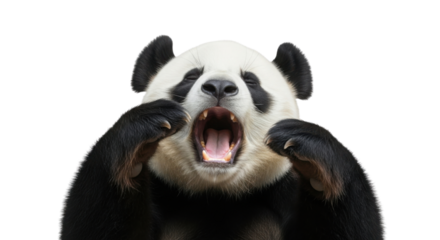 Angry panda bear roaring with open mouth isolated PNG with Transparent Background