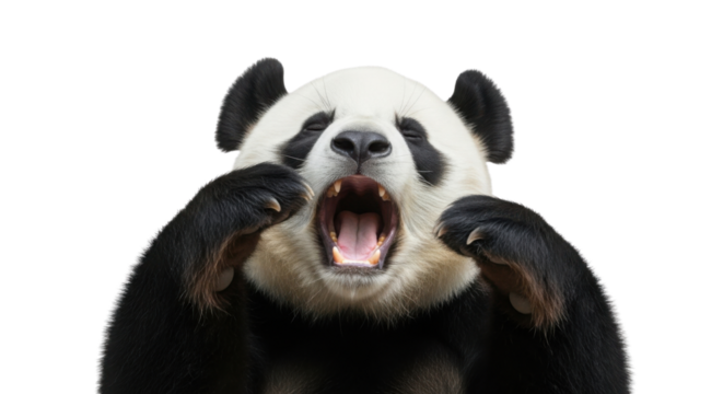Angry panda bear roaring with open mouth isolated PNG with Transparent Background