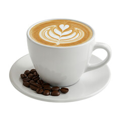 cup of latte art with beans on transparent background PNG Generative AI