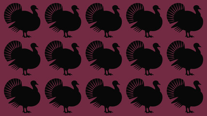 Festive Thanksgiving turkeys in silhouette repeat pattern, perfect for fall celebrations, invitations, or autumn themed designs, great for Thanksgiving