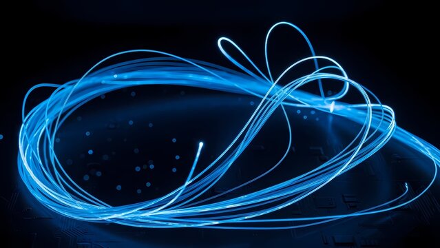 Stunning blue light trails flow across a modern circuit board design