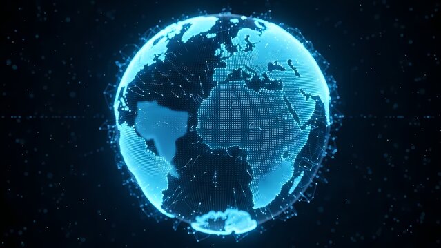 Experience a digitally connected world with glowing blue earth globe