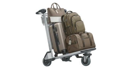 Illustration of luggage cart stacked with bags at airport for traveling concept isolated on transparent background