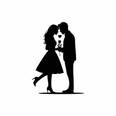 Vector silhouette of a man and a woman in love with a white background