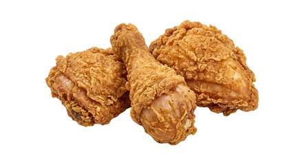 Three pieces of crispy fried chicken well cooked is isolated on transparent background isolated on transparent background
