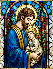 Saint Joseph with Baby Jesus Stained Glass