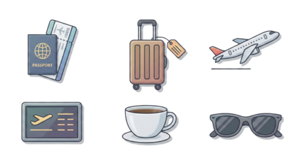 Travel set icon elements for journey with transparent background vacation and summer isolated on transparent background