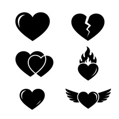 Black heart icons set with different styles for valentine s day