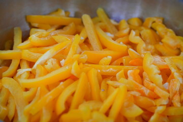 Yellow pickled radish strips