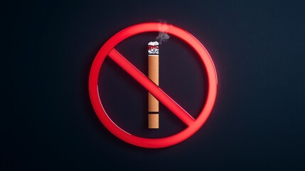 A prohibition symbol against smoking, featuring a cigarette with smoke, conveys a strong anti-smoking message.